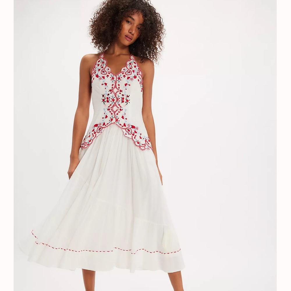 Free People White and Red Halter Sundress